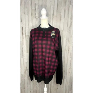 NWT Chereskin Men's XL Red &‎ Black Plaid 1/4 Zip Pullover Sweater